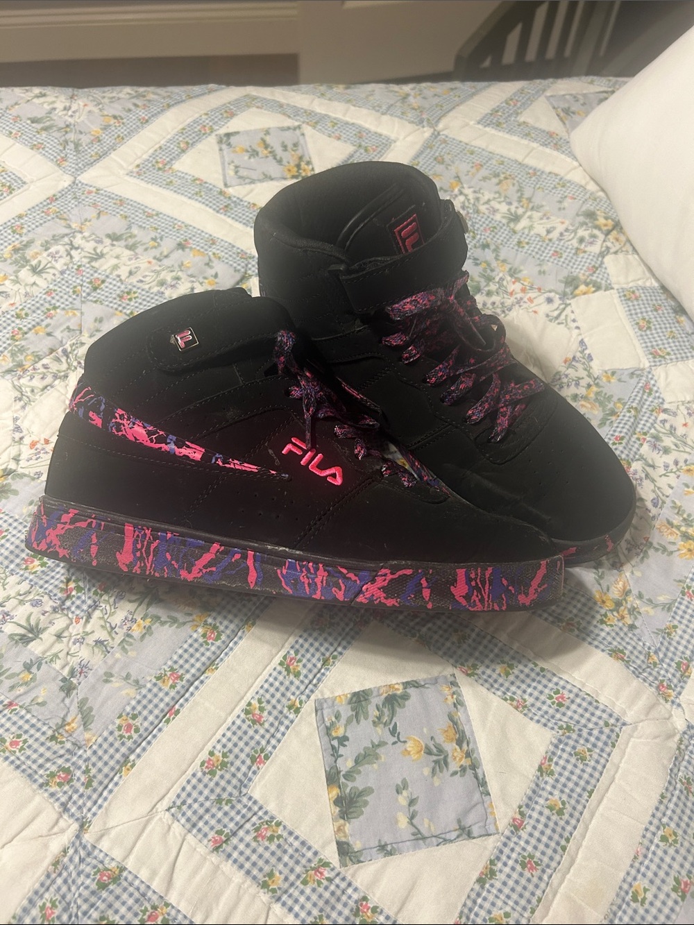 Black Filas (pink and purple)